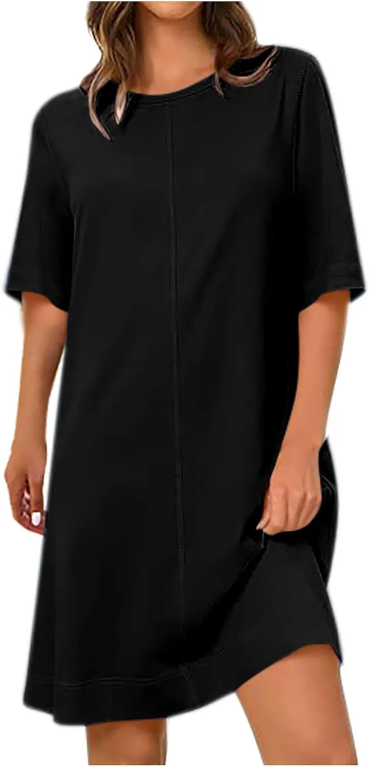 Women's Summer Short Sleeve T Shirt Dress Casual Crewneck Resort Wear Tops Sundress Vacation Cruise Beach Outfits