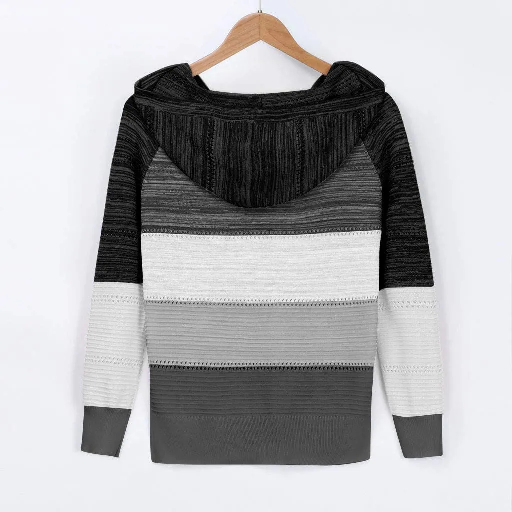 Womens Sweaters Sleeves Hooded Patchwork Casual Blouse Tops Fashion Women Long Women's Blouse Dressy Sweater Men