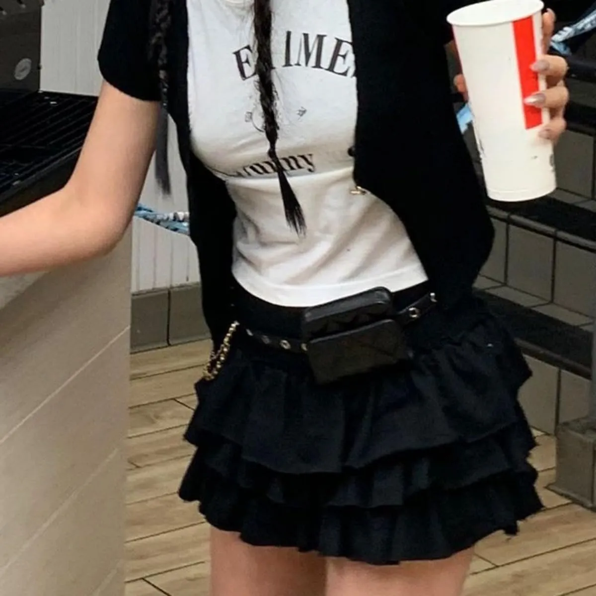 Women's Tiered Layered Mini Skirt Ruffle Hem Pleated Y2K Low Rise A-Line Drop Waist Cake Mini Skirt
