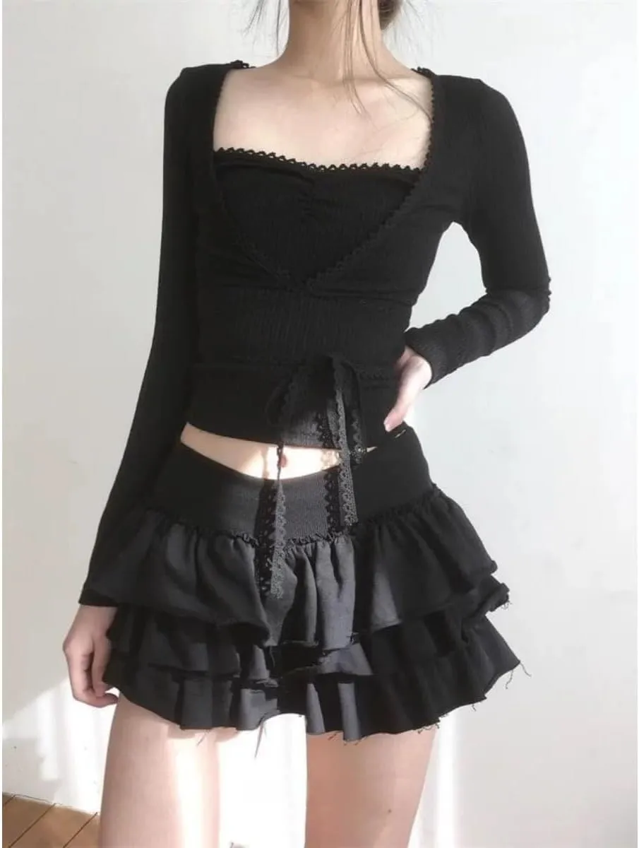 Women's Tiered Layered Mini Skirt Ruffle Hem Pleated Y2K Low Rise A-Line Drop Waist Cake Mini Skirt