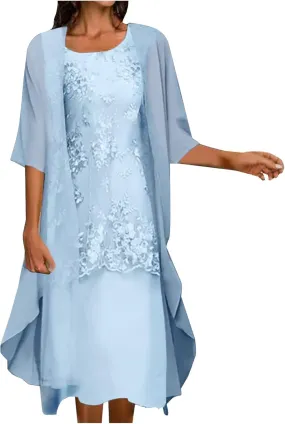 Womens Two-Piece Set Floral Print Midi Sleeveless Dress with Cardigan Chiffon Flowy Plus Size Wedding Guest Dresses